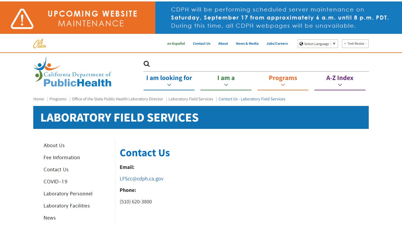Contact Us - Laboratory Field Services - California