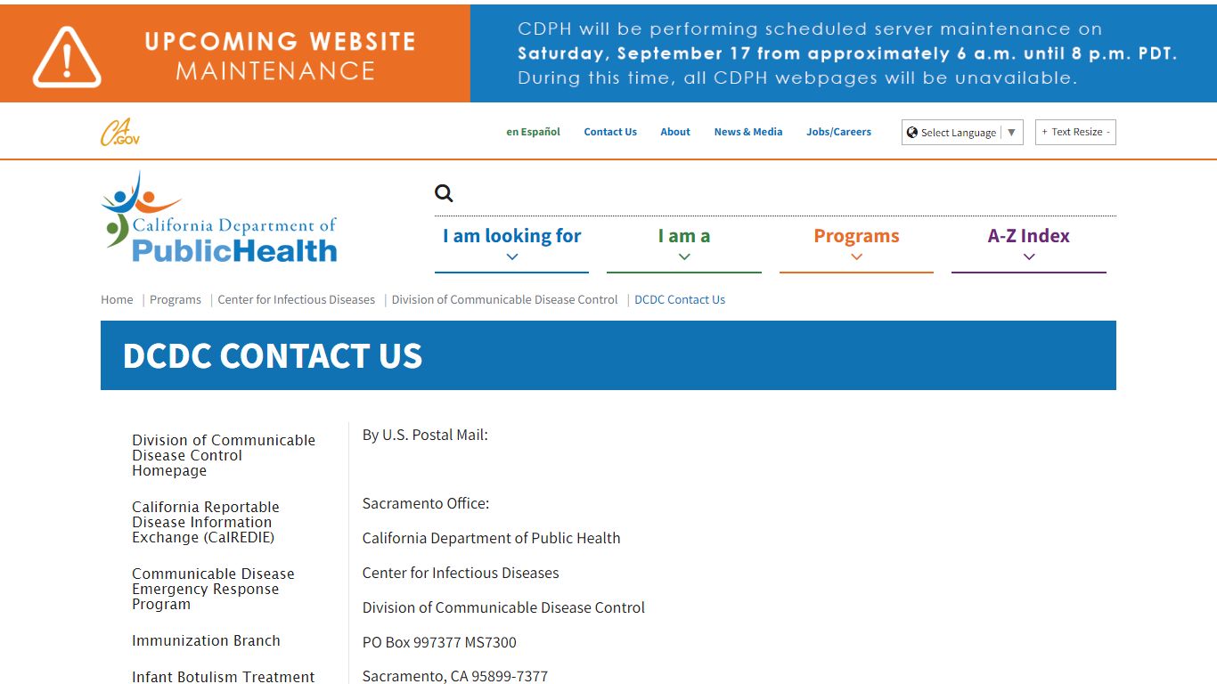 DCDC Contact Us - California